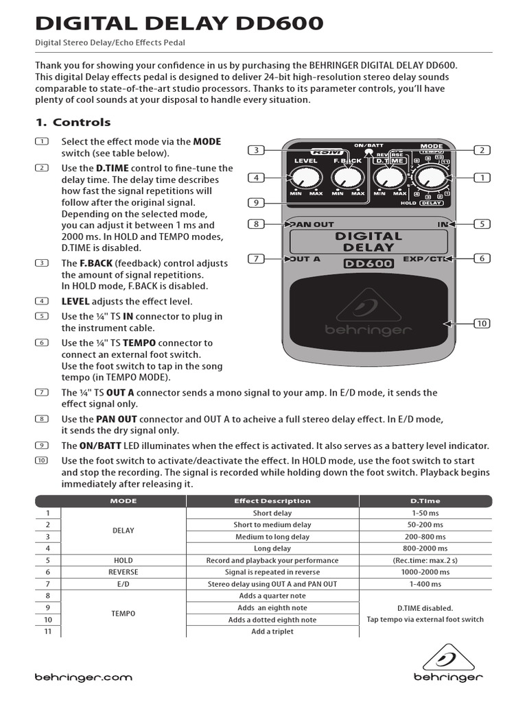 behringer dd600 manual